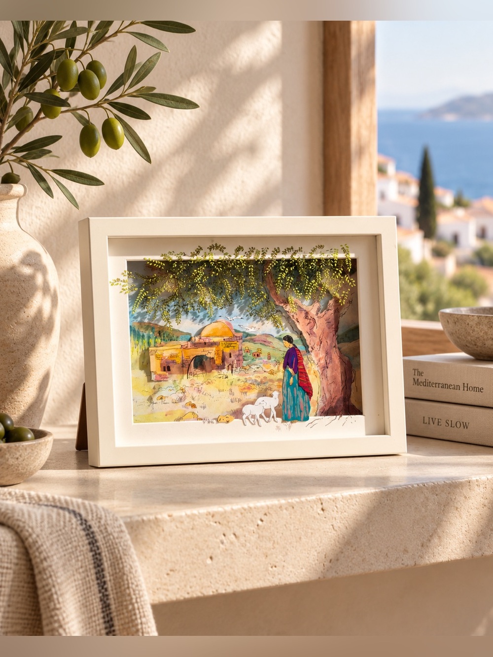Jean-Pierre Weill 3D Glass Art Woman Olive Tree Sheep Framed
